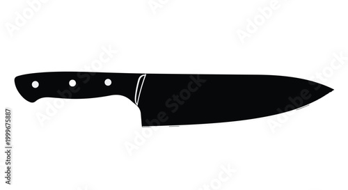 Black kitchen chef's knife with handle on white background, cooking utensil for food preparation and cutting