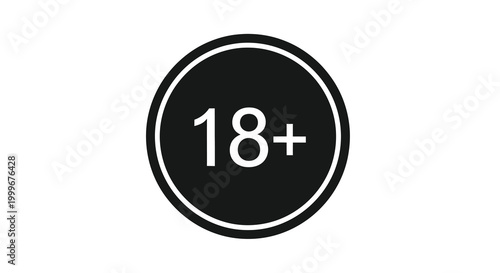 Eighteen plus sign in a circle black and white silhouette