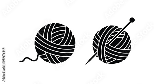 Yarn ball and knitting needle silhouette high quality