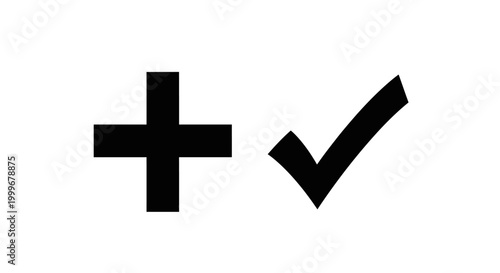 plus sign and checkmark symbols on white background