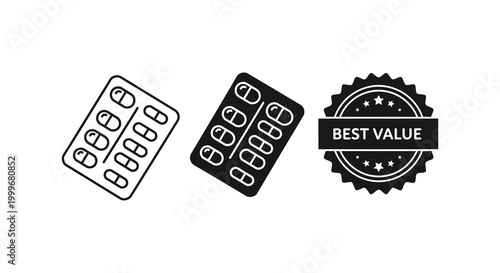 pill blister packs and best value badge silhouette high quality professional detailed modern elegant stylish clean crisp vibrant colorful digital creative