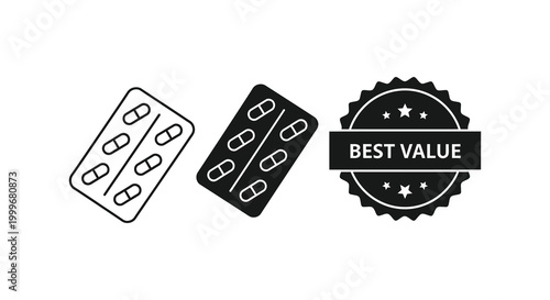 pill blister packs and best value badge silhouette high quality professional detailed modern elegant stylish clean crisp vibrant colorful digital creative