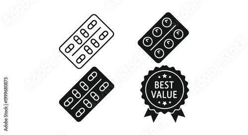 pill blister packs and best value badge silhouette high quality professional detailed modern elegant stylish clean crisp vibrant colorful digital creative