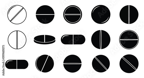collection of pill shapes in black and white silhouette high quality professional detailed modern elegant stylish clean crisp vibrant colorful digital
