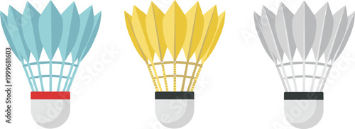 Vector illustration of colorful badminton shuttlecocks with feather designs and bands