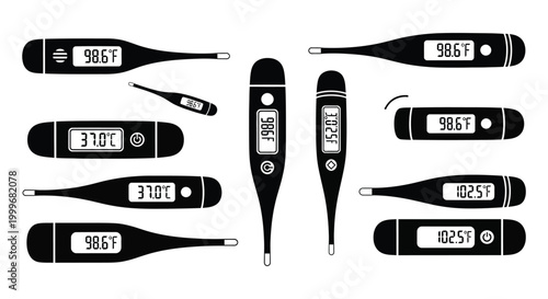 digital thermometers in various shapes and sizes silhouette high quality professional detailed modern elegant stylish clean crisp vibrant colorful creative innovative