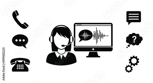customer service representative with headset and computer silhouette high quality professional detailed modern elegant stylish clean crisp vibrant colorful digital creative