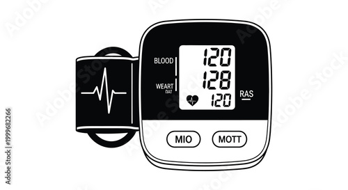 blood pressure monitor silhouette with cuff and display screen high quality professional detailed modern elegant stylish clean crisp vibrant colorful digital