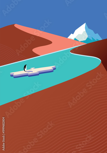 Global warming and penguin losing its flocks.