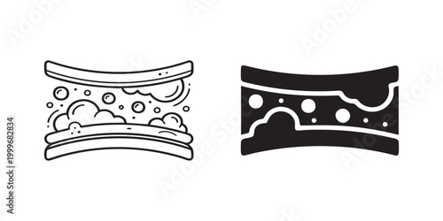 Representing High Cholesterol, Blocked Blood Flow, and Cardiovascular Risk, Cholesterol Plaque, Icon Set Design Vector, Artery Cross Section with Buildup