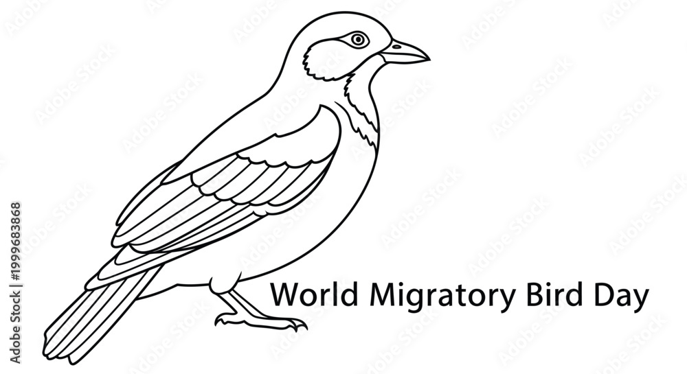 Fototapeta premium line drawing of bird with world migratory bird day text