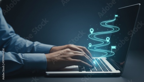 Professional business roadmap and strategic planning concept on laptop screen
