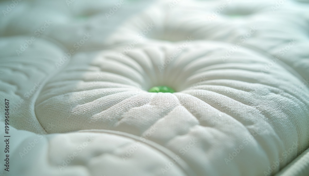 Fototapeta premium Close-up of white quilted mattress fabric. The textured surface shows a detailed embossed leaf pattern. Soft, smooth textile evokes comfort and rest.