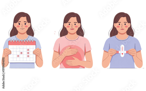 Women tracking menstrual cycle with calendar.