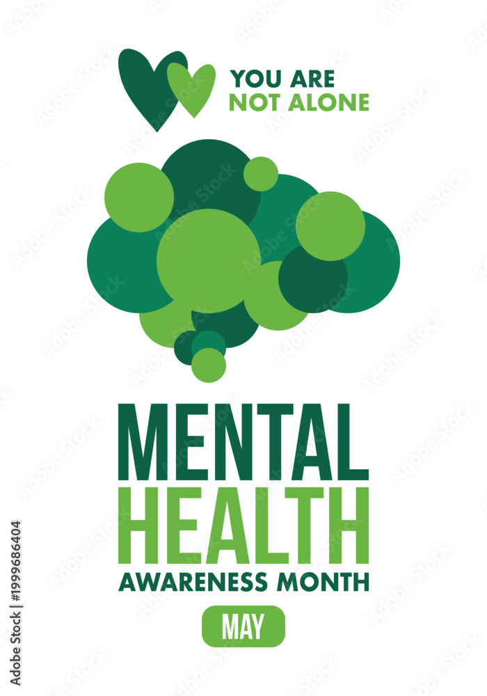Naklejka premium Mental Health Awareness Month in May. Annual campaign in United States. Raising awareness of mental health. Control and protection. Prevention campaign. Medical health care design. Vector illustration