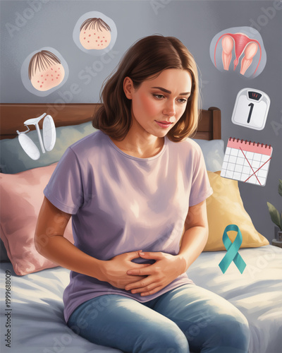 Woman experiencing menstrual cramp pain.