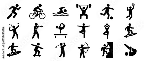 Diverse Sports and Activities Icons Collection Featuring Various Athlete Silhouettes