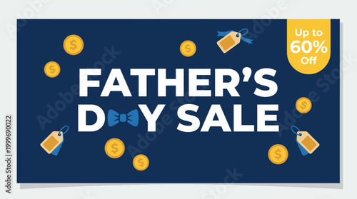 Illustration Father's Day Retail Promotion Banner with Discount Offer and Bowtie