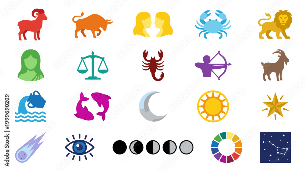 Obraz premium Vibrant Collection of Astrology Celestial and Mystic Symbols