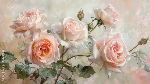 Soft pastel roses in peach and light pink tones, blending gently into a soft-focus background. --ar 16:9 --v 6 Job ID: c31048da-fbe5-4a5d-8806-11d6f45011f2