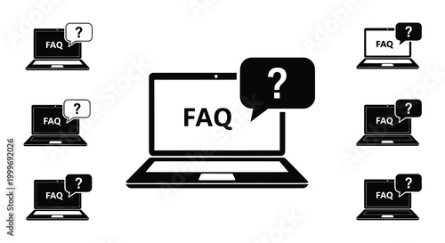 frequently asked questions faq icons in silhouette style high quality professional detailed modern elegant stylish clean crisp vibrant colorful digital creative