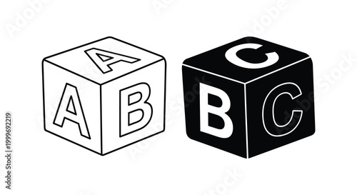 two alphabet blocks with letters a b c silhouette high quality professional detailed modern elegant stylish clean crisp vibrant colorful digital