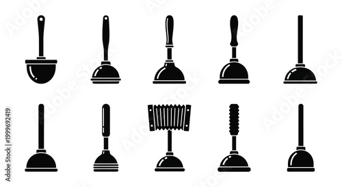 set of plunger silhouettes in various designs on white background silhouette high quality professional detailed modern elegant stylish clean crisp vibrant