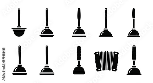 collection of plunger silhouettes in various designs on white background silhouette high quality professional detailed modern elegant stylish clean crisp vibrant