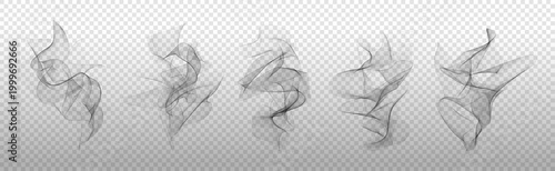 Dark smoke swirl. Realistic black fume and smog rising from grill, bbq or chimney. Spooky magic mist overlay for dark backgrounds, incense aroma and digital fire heat effects.