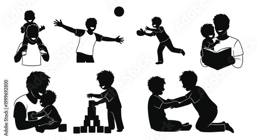 family activities silhouettes in black and white silhouette high quality professional detailed modern elegant stylish clean crisp vibrant colorful digital creative