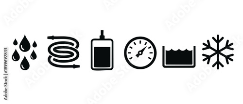 HVAC System Icons Set, Heating Ventilation Air Conditioning Symbols for Thermostat, Water Pressure, Plumbing and Cooling Maintenance Service Infographic Design Elements, Black Flat Vector Illustration