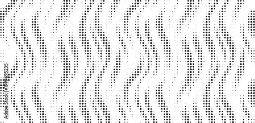 Curved halftone dot wave pattern with rhythmic organic flow, abstract monochrome particle texture, modern optical illusion background for creative design, posters, and digital surfaces