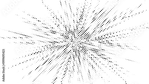 Tableau sur toile Pixelated halftone dot radial explosion with geometric square particles, abstrac