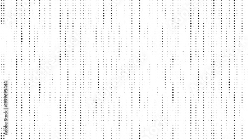 Dense vertical halftone dot streams with structured flow, abstract monochrome particle background for data visualization, technology, and modern design