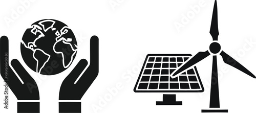 Protecting our planet renewable energy silhouette with hands and global focus