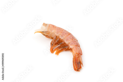 Langoustine tail on a white background. Fresh langoustine tail close-up isolated on a white background.