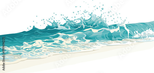 Foto sea wave splashes and ocean surf with white foam, blue water ripple and turquois