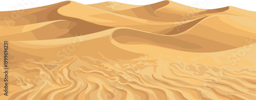 sand dunes of sahara desert landscape, dry nature background with orange hills and scenic horizon, arid africa safari scenery on transparent background