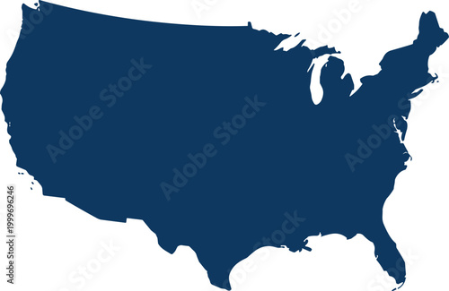 united states of america map set with silhouette and names, usa geography and administrative state borders, north america country outline on transparent background