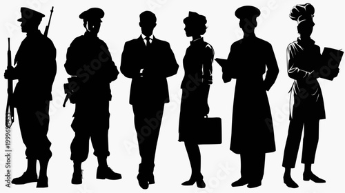 Silhouettes of professionals and workers