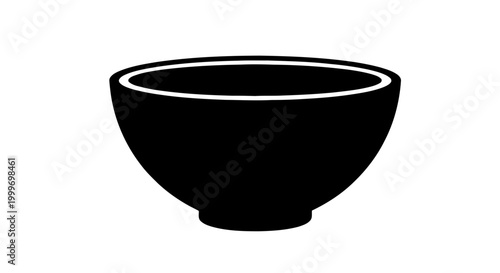 Vector illustration of black bowl silhouette icon, minimalist kitchenware dish illustration on a transparent background