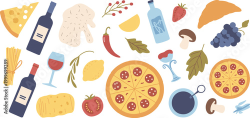 Assorted Italian Food and Drink Items 