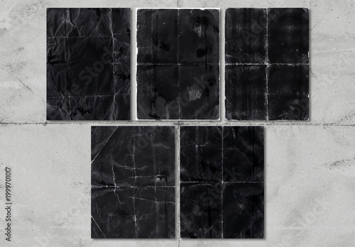 Distressed Black Paper Texture Set with Irregular Creases and Vintage Grain