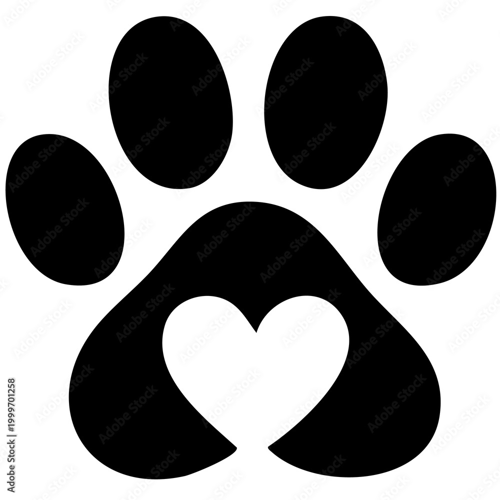 Fototapeta premium Dog paw print clip art design on plain white transparent isolated background for card, shirt, hoodie, sweatshirt, apparel, card, tag, mug, icon, poster or badge