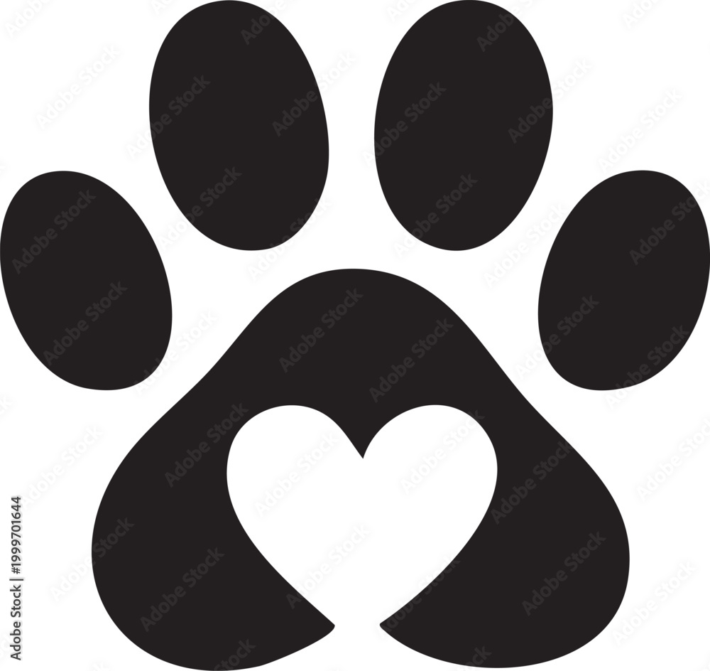 Fototapeta premium Dog paw print clip art design on plain white transparent isolated background for card, shirt, hoodie, sweatshirt, apparel, card, tag, mug, icon, poster or badge