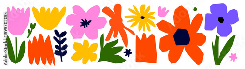 Flower abstract organic for cut paper element and floral graphic layout. Shape collage collection for fun funky grass and illustration geometric children. Flower kid naive for cut pattern simple.
