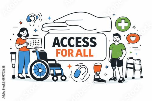 Inclusive design and support for people with disabilities, access for all concept