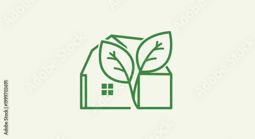 Eco-friendly home concept with green leaves and a house symbol, representing sustainability and nature