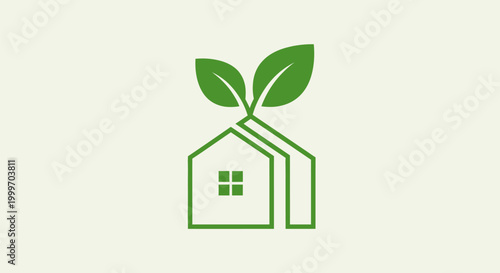 Green house icon with sprouting leaves, symbolizing eco-friendly living, sustainable development, and organic growth