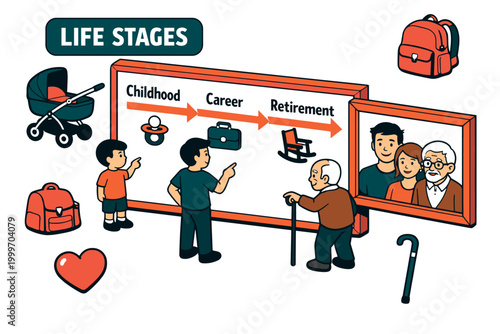 Visualizing the progression of human life stages from infancy to old age